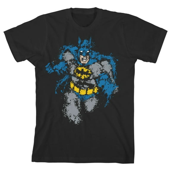 Batman Splatter Art Boy's Black T-shirt-XS
