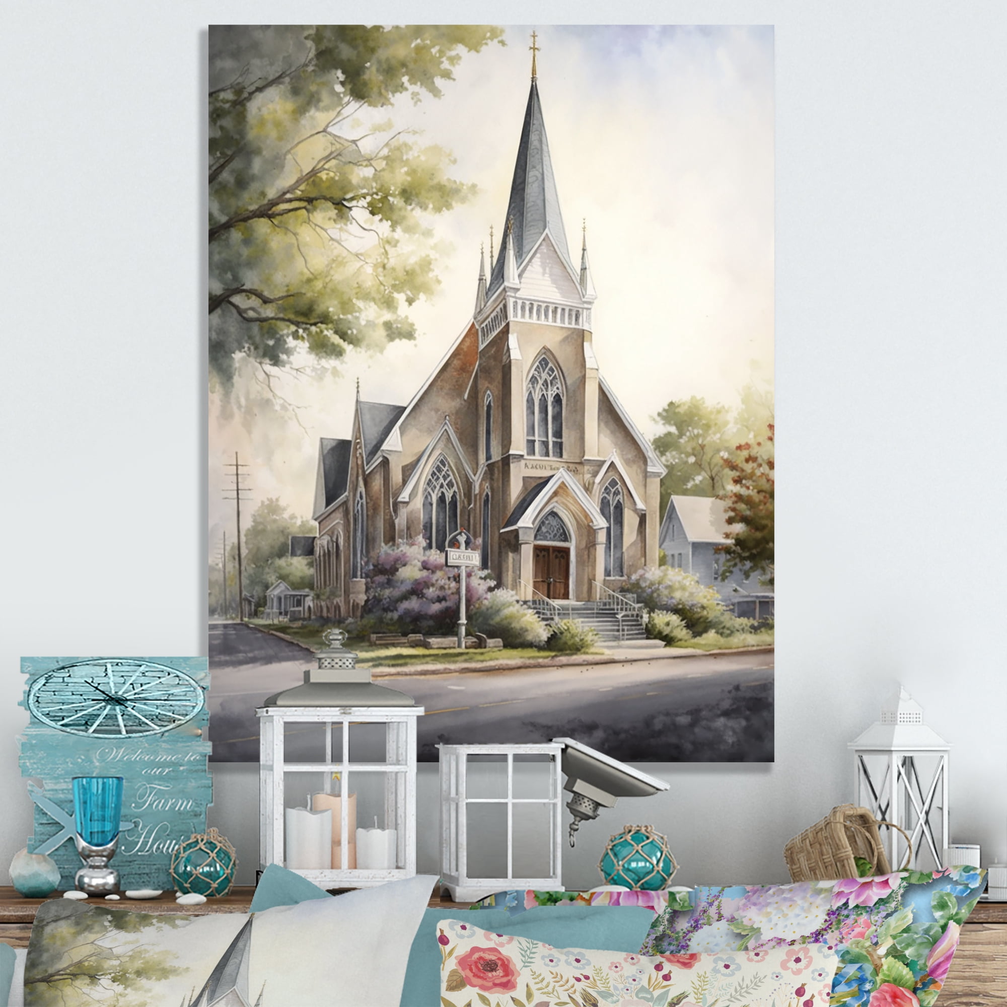 Designart Church In A Small Town I Canvas Wall Art