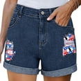 thumbnail image 2 of CALAFEBILA Denim Womens Jean Shorts Mid Rise Summer Shorts for Women Blue American Flag Graphic Casual with Pockets Independence Day Distressed Ripped 4th of July Shorts, 2 of 6