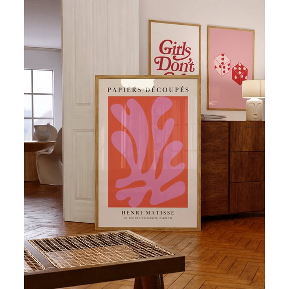 GATEGOO Poster Pink Matisse Print: Abstract Botanical Art, Gallery Wall Decor 8X12, UNFRAMED