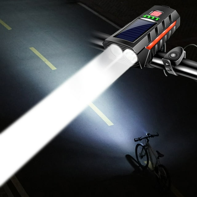 Luces LED solares para bicicleta, luces reflectantes de seguridad, impermeables, haz potente, recargables por USB, para ciclismo nocturno, haz de alta intensidad, equipo de ciclismo para