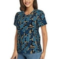 thumbnail image 2 of Zufioo Blue Leaves A Print Women's Classic V-neck T-shirt, V-neck Short-sleeved Tops Home Wear, Suitable for Daily Life, Work, Outdoors-3X-Large, 2 of 8