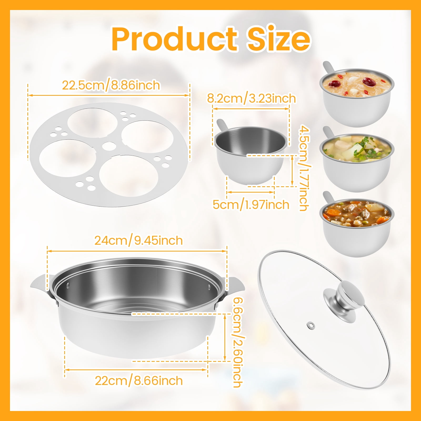 Tcwhniev 7pcs Stainless Steel Egg Poacher Versatile Kitchen Poacher Egg Maker Cooker with 4 Cup and Glass Lid for Induction Cooker