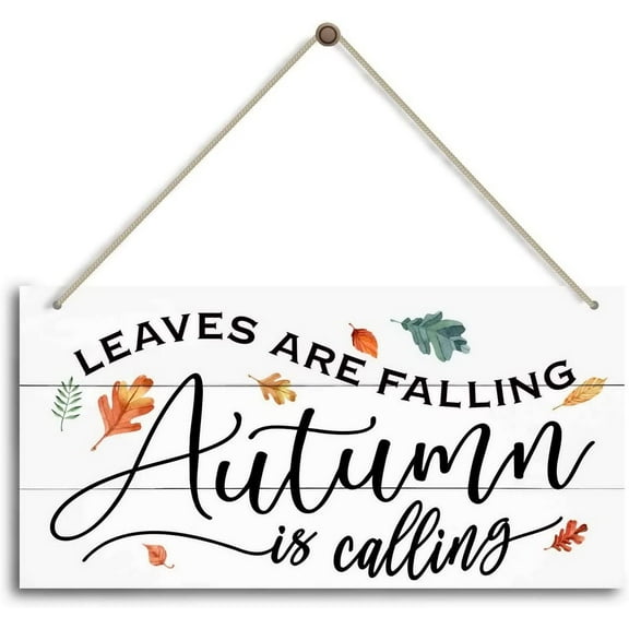 Thanksgiving Door Sign Decor, Leaves are Falling Autumn Is Calling, Fall Autumn Seasonal Wall Art Hanging Wooden Sign Halloween Thanksgiving Decorations for Home Party Outside Indoor