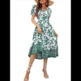 thumbnail image 1 of Vestido Informal, Fluido, con Estampado Floral Bohemio y Mangas Abullonadas para Mujer (Verano 2025) Verde M, 1 of 7