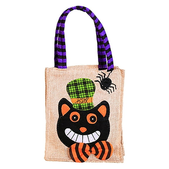 BinKFF Large Halloween Tote Treat Bags for Trick or Treating, Halloween Goodie Candy Bags, Reusable White Canvas Gift Bag for Kids Party Favor Supplies, Snack Grocery Tote with Handles