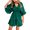 Dark-green, variant on Half Sleeve Deep V-Neck Women Elastic Waist Dress Flared High Waist Mini Dress