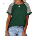 thumbnail image 2 of Women T-Shirt Color Block Short Sleeve Top Loose Top Round Neck Causal Summer Causal Blouse, Green, L, 2 of 6