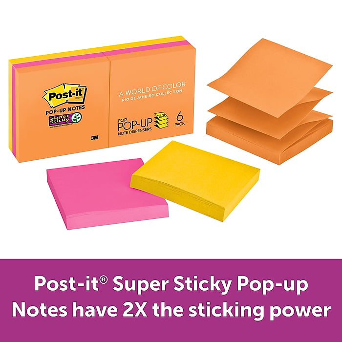 Post-it Super Sticky Full Stick Notes,Rio De Janeiro Collection 4 Pads 3" x 3" 