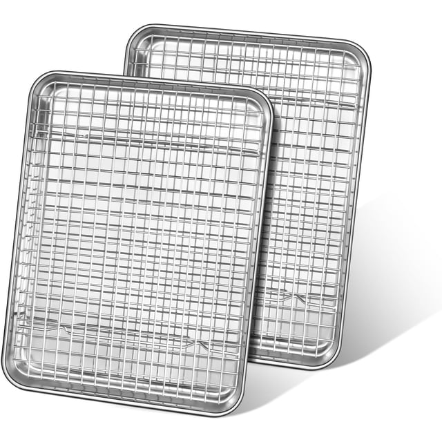 Baking Tray with Wire Rack, Leonyo 12.5" Baking Sheets for Oven, Commercial Grade Stainless Steel Cookie Sheets Nonstick Cooling Rack for Baking Cake, Jelly Roll - 4 Pack (2 Sheets + 2 Racks)