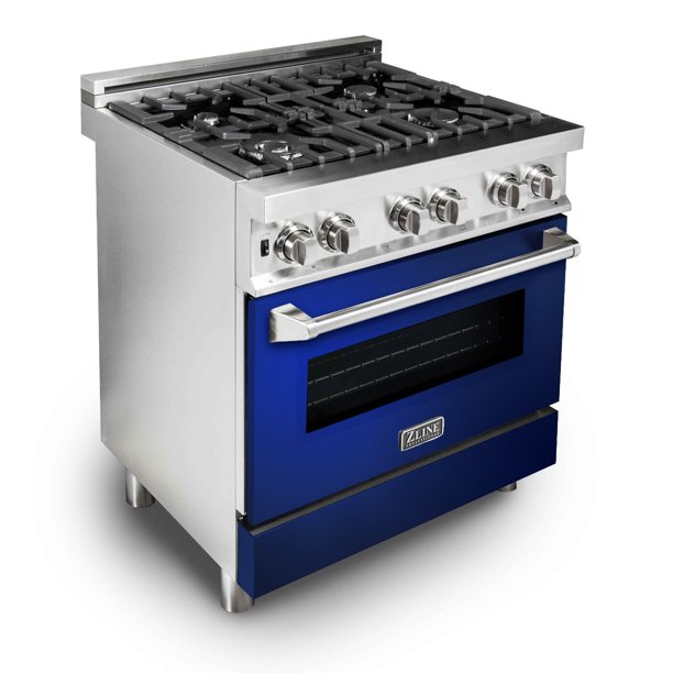 ZLINE 30 in. Professional Dual Fuel Range with Blue Gloss Door (RABG