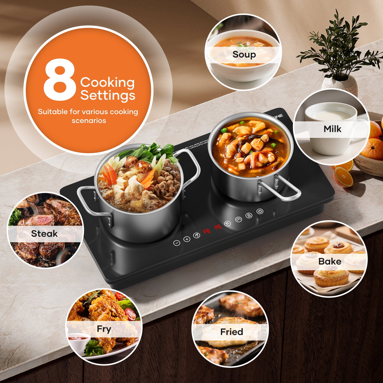 VoltCuisine Double/Dual Portable Induction Cooktop, 1800W Hot Plate Electric Stove Top Burner