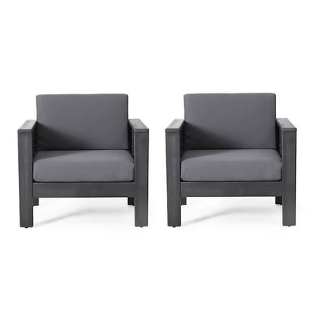 Siyal Outdoor Club Accent Chair Set of 2, Soft Dark Gray, Acacia Wood