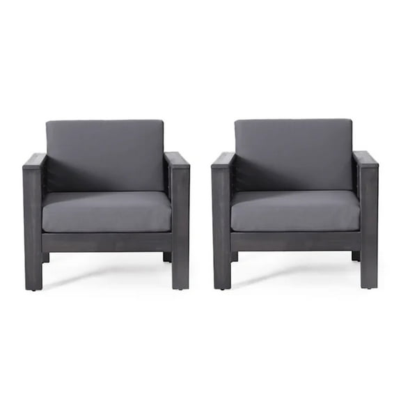 Siyal Outdoor Club Accent Chair Set of 2, Soft Dark Gray, Acacia Wood