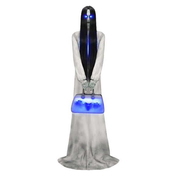 Haunted Hill Farm Blue LED Plug-In/Battery-Powered Tall Specter Lady Halloween Animatronic 6.9-ft.