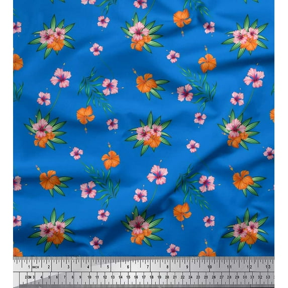 Soimoi Poly Georgette Fabric Leaves & Floral Print Fabric by the Yard 52 Inch Wide