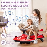 12V Electric Wiggle Car with Pedal for Kids, Rechargeable 2 in 1 Swing Toy, Anti-Rollover, Spray, Light, Bluetooth, Ages 3 and up,150 lbs