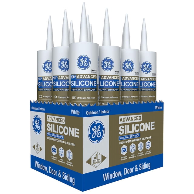 Sellador de silicona GE Advanced para ventanas y puertas, 300 ml, blanco, 12 unidades