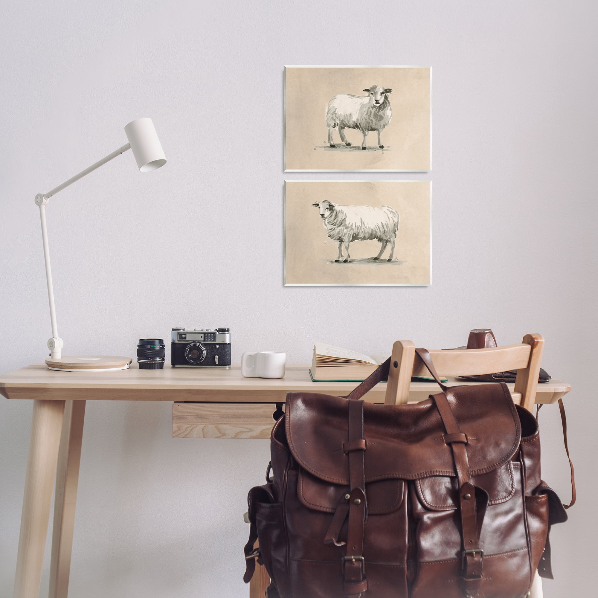 Stupell Industries Beige Sheep Portrait Animals Painting Unframed Art Print Wall Art, 14 x 11, Set of 2