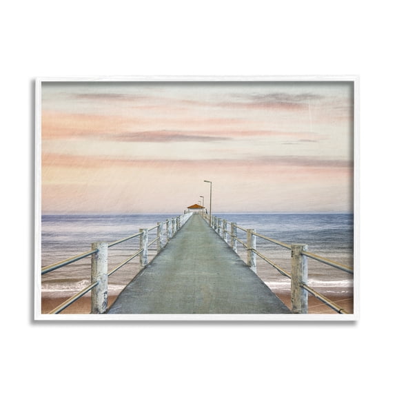 Stupell Industries Nautical Pier Walkway Landscape Painting White Framed Art Print Wall Art, 20 x 16