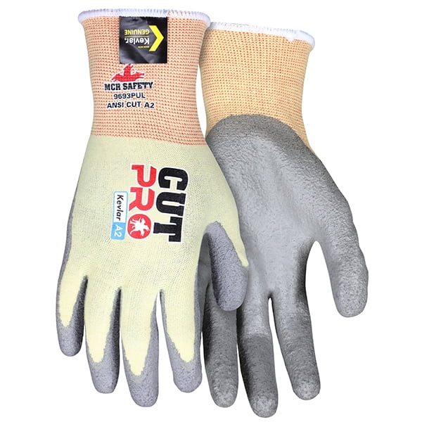 MCR Safety Cut Pro Kevlar PU Coated Gloves, XLarge, Yellow/Gray, 12