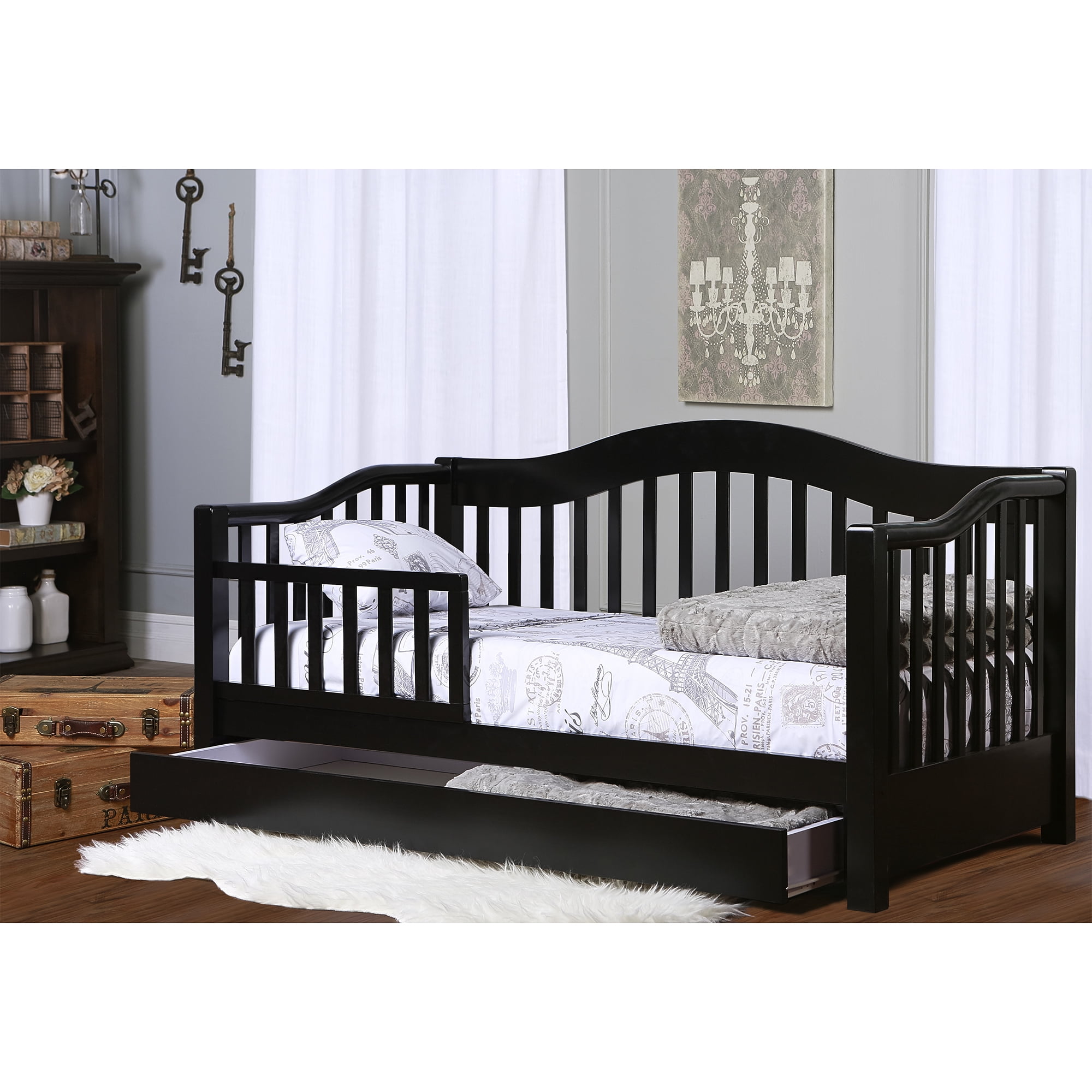 Dream on Me Toddler Day Bed with Storage Drawer Solid Wood Espresso Low