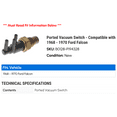 thumbnail image 2 of Ported Vacuum Switch - Compatible with 1968 - 1970 Ford Falcon 1969, 2 of 2