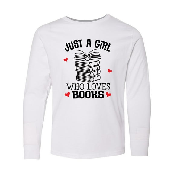Inktastic Just a Girl Who Loves Books Long Sleeve Youth T-Shirt
