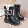 thumbnail image 4 of Girls Ankle Snow Boots Fleece Lined Bow Decor Faux Leather Snow Booties Kids Winter Warm Platform Boots Black 2.5 Big Kids, 4 of 7