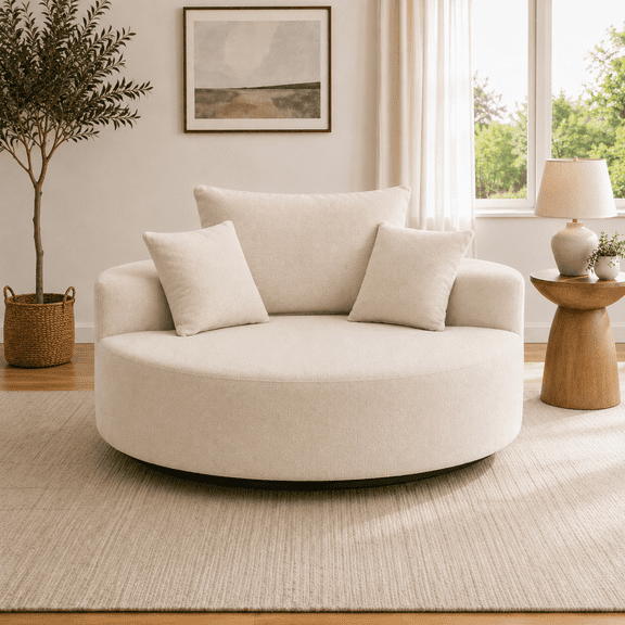 55 in Oversized Boneless Swivel Round Sofa with Pillow Back Cushions