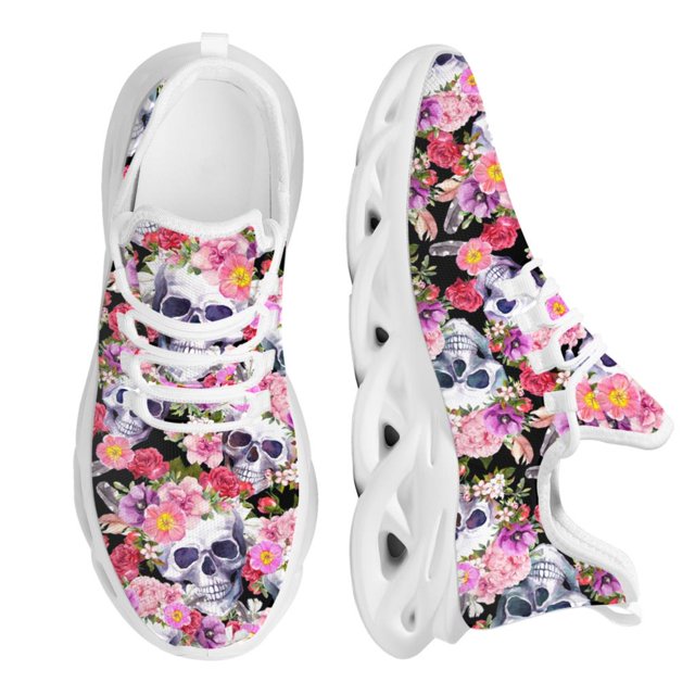 Zapatos de calavera con girasol y rosa para mujer, zapatillas de plataforma blancas y negras, zapatos casuales, zapatillas de mujer