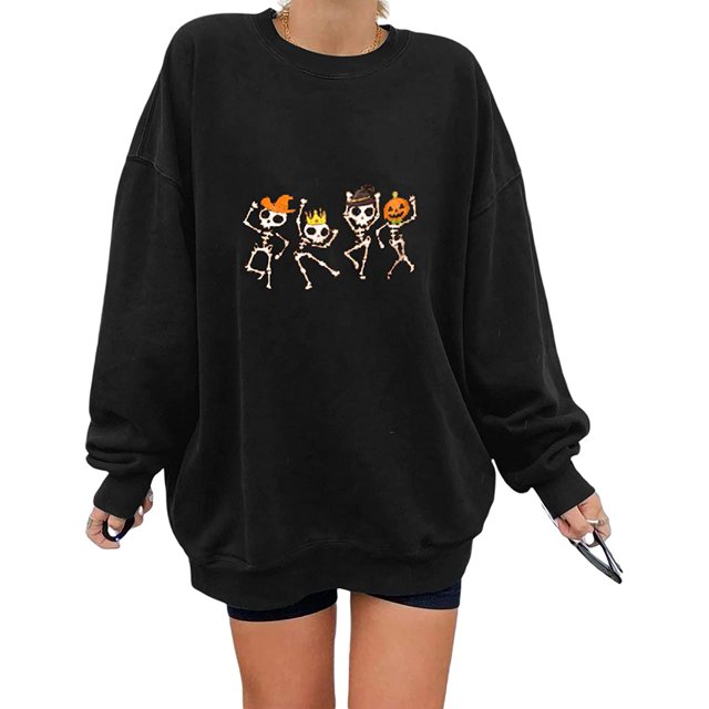 Chandail en Molleton Citrouille d'Halloween à Col Rond pour Femmes Manches Longues Graphique Mignon Pull Automne Hiver