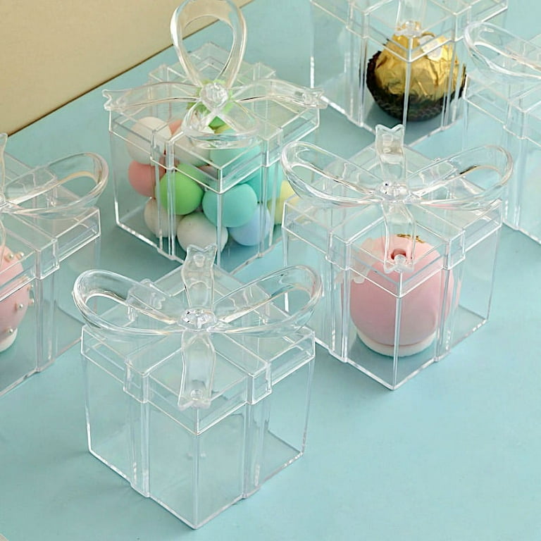BalsaCircle 12 Clear 3 Mini Square Bow Favor Gift Boxes Party Home  Decorations 