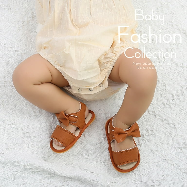 Toddler Sandals on Clearance Baby Boys Girls Bow Sandals Soft Non Slip Rubber Sole Summer Flat Walking Shoes Brown Sandals For Kids Size 6