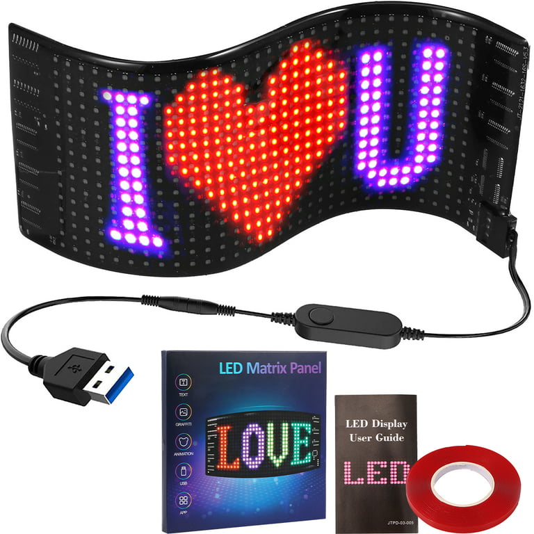 LED Car Sign, Scrolling LED Sign,Programmable Flexible LED Matrix Panel,  Bluetooth APP Control, DIY Design Text, Patterns, Animations, 7x 3 