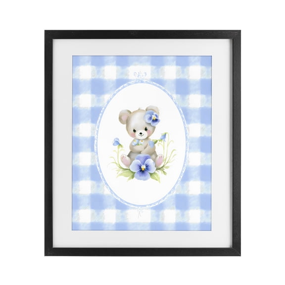 Stupell Industries Eclectic Little Bear Blue Gingham Black Framed Print Under Glass, 13 x 16, by Arlington Prints