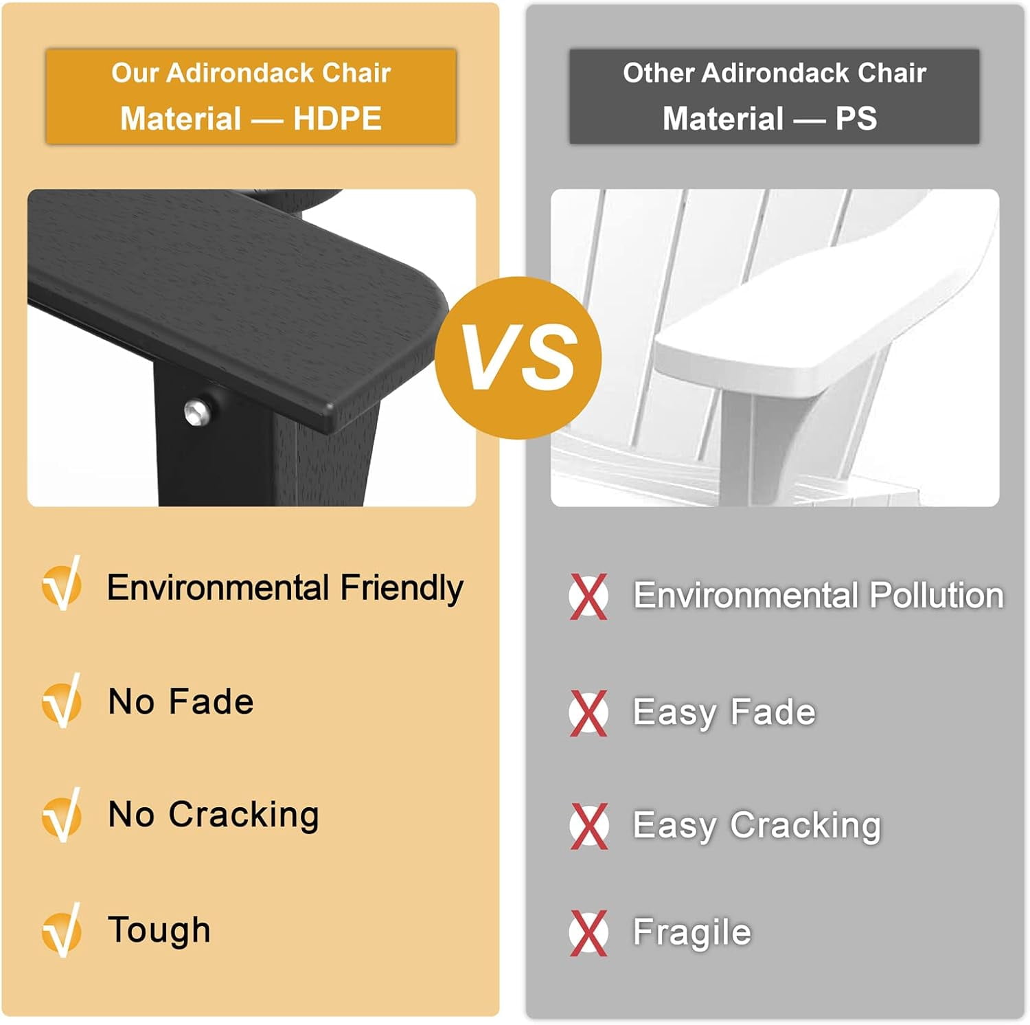 Erinnyees Folding Adirondack Chair with Retractable Ottoman, HDPE All-Weather Fire Pit Chair with 2 Cup Holders, Outdoor Chair for Deck Patio Garden Backyard Lawn