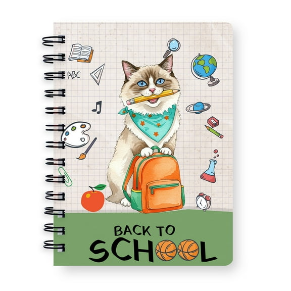 Hardworking Ragdoll Ready Back to School New Year Classes Spiral Bound Journal Cat Lover Kitten Owner Gifts Idea 5x7in Spiral Notebook - 12011