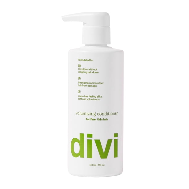 Acondicionador voluminizador Divi para mujeres y hombres - Acondicionador de volumen ligero para cabello fino - Diseñado para fortalecer y proteger el cabello de daños 12 onzas líquidas.