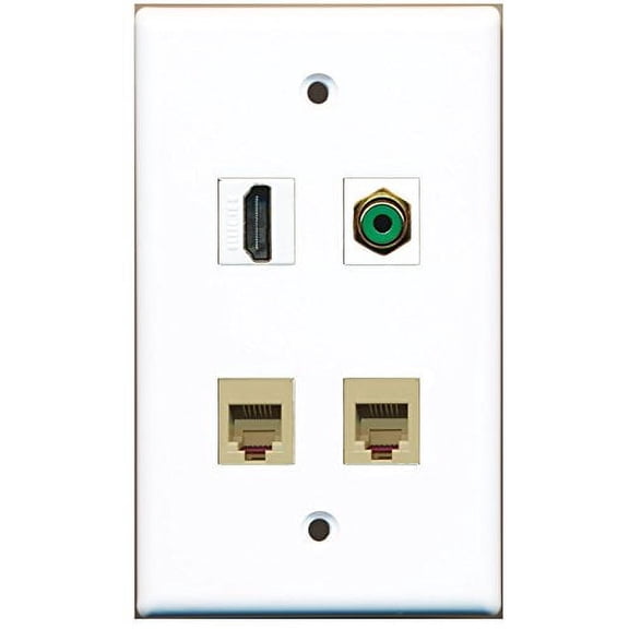 RiteAV - 1 Port HDMI 1 Port RCA Green 2 Port Phone RJ11 RJ12 Beige Wall Plate