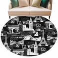 thumbnail image 2 of 5ft Washable Round Rug, Vintage Art Non-Slip Circle Area Rug for Living Room Bedroom, International Buildings Paris Towers Black White Indoor Floor Mat for Home Decor, 2 of 9