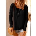 thumbnail image 2 of Blusa de punto Jersey Hombro caído Manga larga Color puro Cuello redondo Tops con botones para mujer Negro XXL, 2 of 6