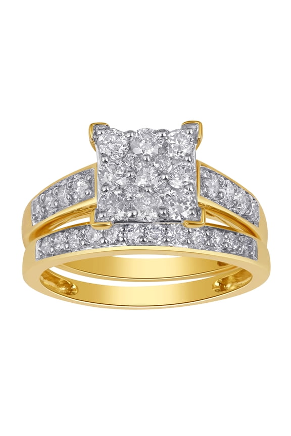 1 Ct Square Cluster Ring in 10K Yellow Gold