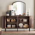 thumbnail image 2 of WAMPAT 64" Coffee Bar Cabinet, Storage Cabinet with 4 Fluted Doors, Sideboard Buffet Cabinet with Curved Design, Kitchen Cabinet for Kitchen Dining Room, Oak, 2 of 6