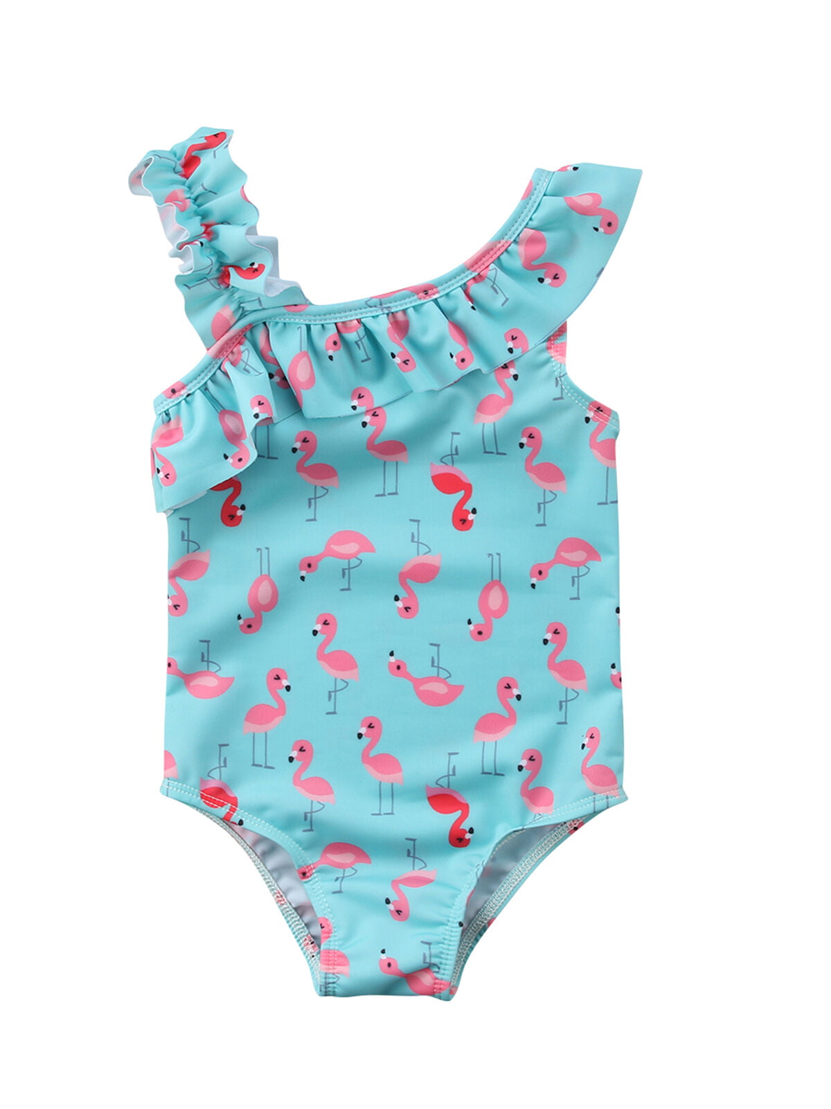 NEW Girls Blue Flamingo Ruffle Swimsuit Bathing Suit 2T 3T 4T 5T 6 