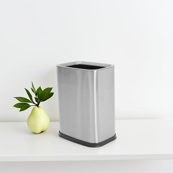 MLINS Home Office Stainless Steel Trash Bin Waste Basket Garbage Can With Open Top 8L Garbage Container Kitchen Trash Bin Wastepaper Bucket