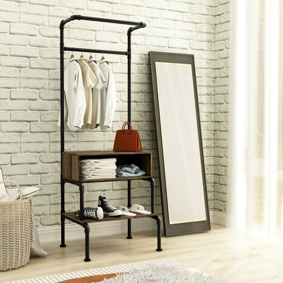 Furniture of America Vira Storage Hall Tree, Reclaimed Oak