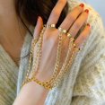thumbnail image 4 of kurtrusly Fashion Wrist Chain Alloy Punk Rings Bracelet Jewelry Gift Hand Chain Gold 16cm + 5cm 1Set, 4 of 6
