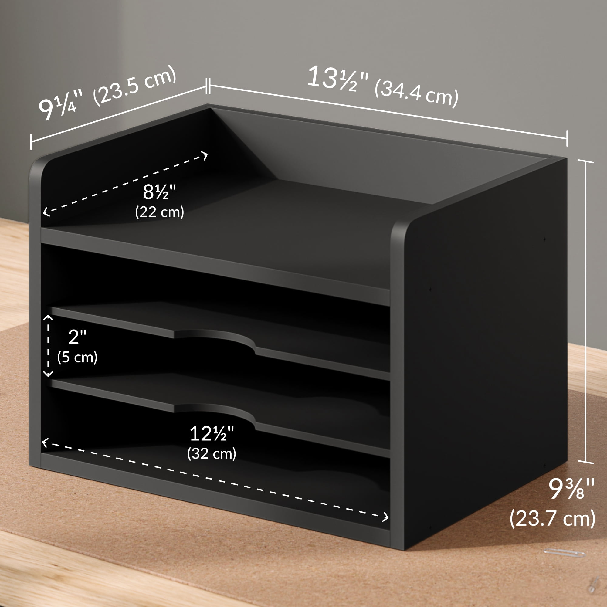 Ballucci 4-Tier Paper Organizer, Office Desk Organizer, Document Mail Sorter, Black