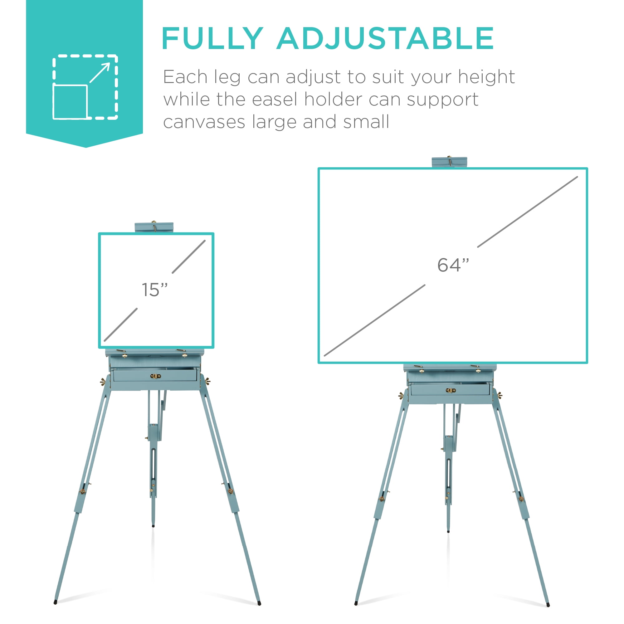 Best Choice Products Art Easel for Painting, Portable Adjustable Tripod with 32-Piece Art Set - Blue